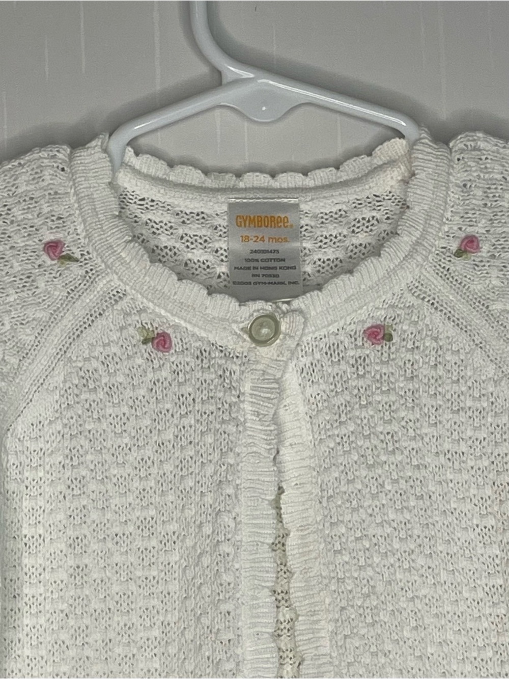 Vintage 2005 Gymboree White Knit Cardigan
Sweater with Pink Rosettes 18-24M - Picture 3 of 12